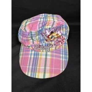 Y2K Disney Faries Tinkerbelle Plaid Hat Adjustable Pink Cute Embroidered